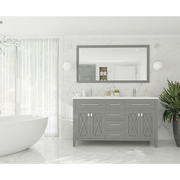 Laviva Wimbledon 60" Grey Double Sink Bathroom Vanity with Matte White VIVA Stone Solid Surface Countertop 313YG319-60G-MW