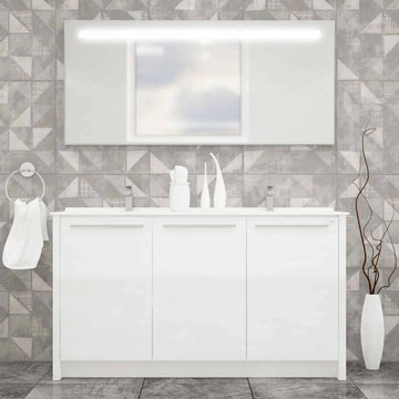 Casa Mare Benna  Glossy White Acrylic Bathroom Vanity (Benna160GW-63-MSC-S)