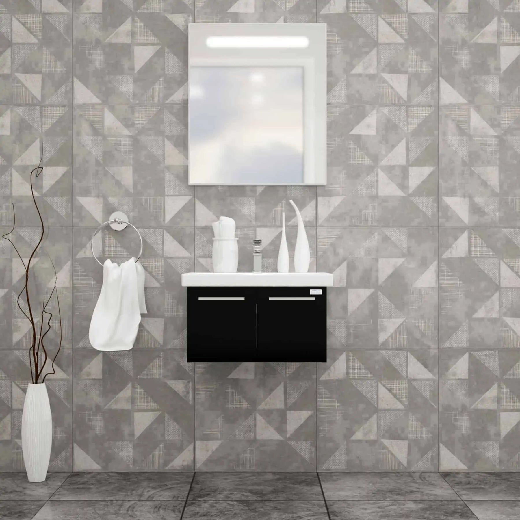 Casa Mare Aspe  Glossy Black Ceramic Bathroom Vanity (Aspe80GB-32-MSC-S)