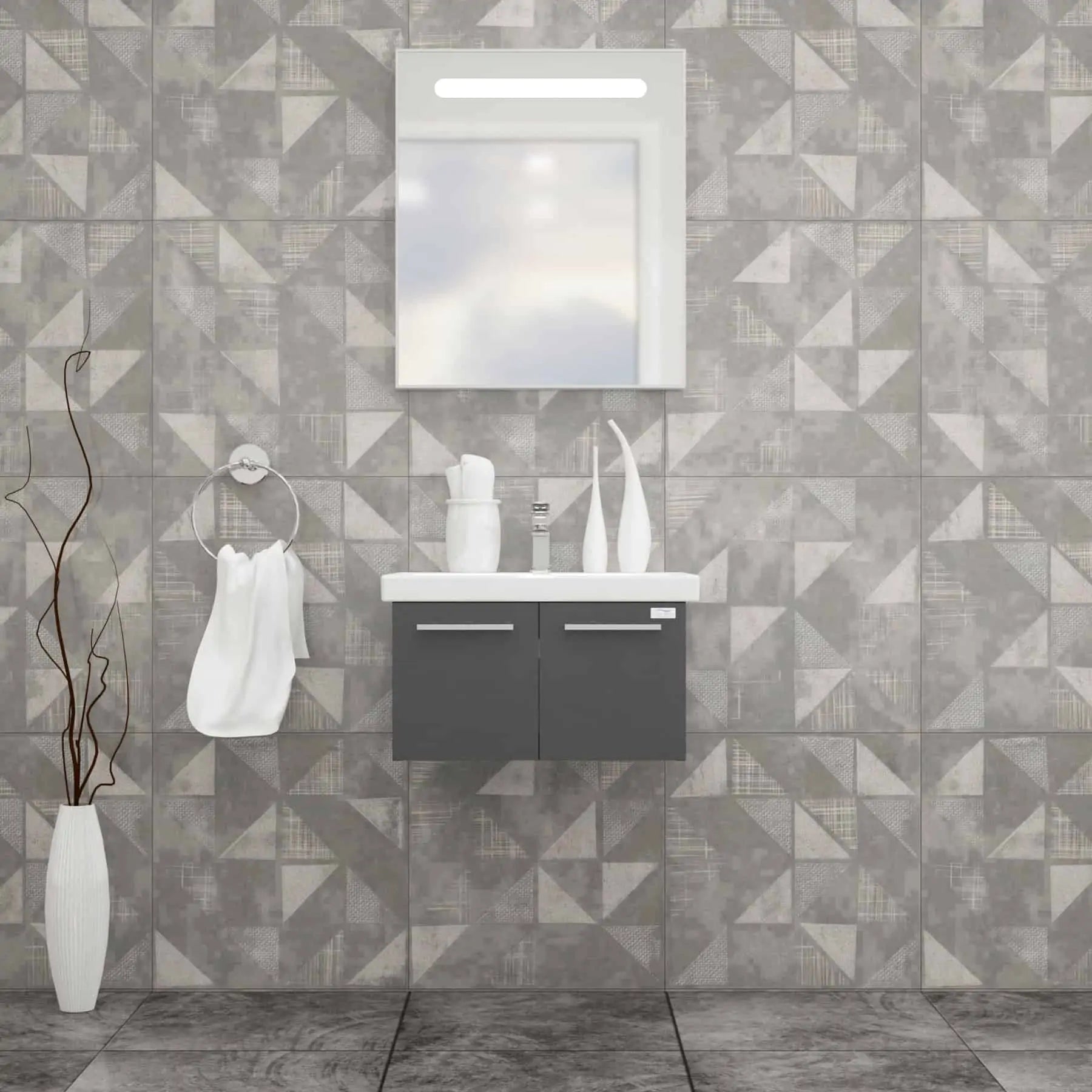Casa Mare Aspe 24″ Glossy Gray Ceramic Bathroom Vanity (Aspe60GG-24-MSC-S)
