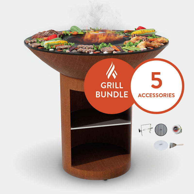 ARTEFLAME Classic 40" Grill With A High Round Base With Storage Home Chef Bundle With 5 Grilling Accessories I C40HSTB-M