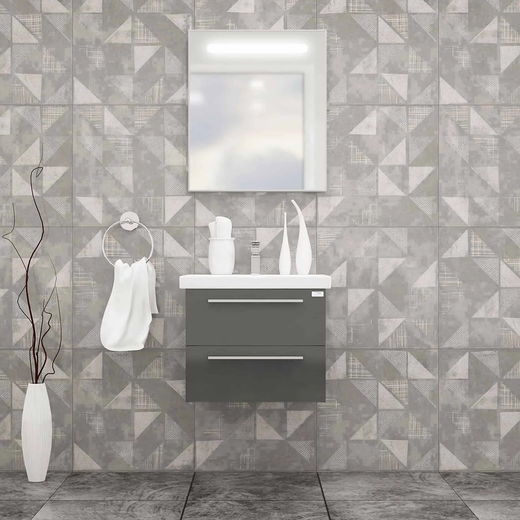 Casa Mare Elke  Glossy Gray Ceramic Bathroom Vanity (Elke60GG-24-MSC-S)