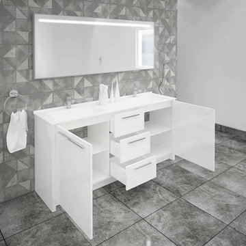 Casa Mare Nona  Glossy White Acrylic Bathroom Vanity Nona180GW-70-MSC-S