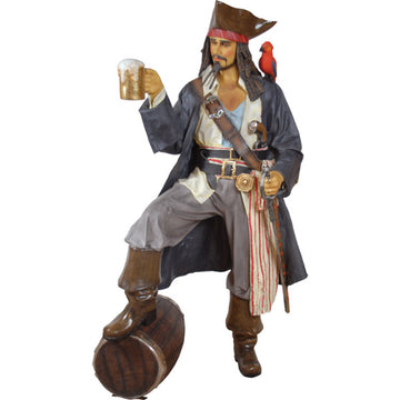 AFD Home Caribbean Pirate Life Size Statue with Rum and Parrot 10839141