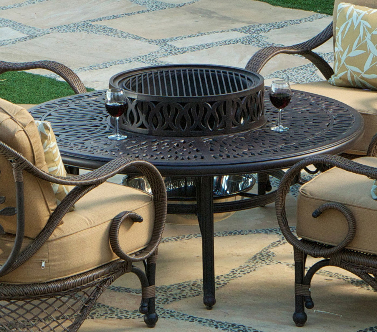 AFD Home Grand Bonaire Weave Outdoor Fire Pit Table With Accessories 10866924