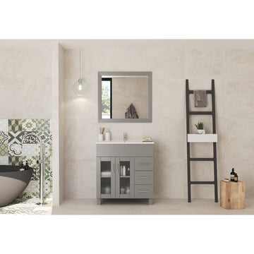 Laviva Nova 32" Grey Bathroom Vanity with White Ceramic Basin Countertop 31321529-32G-CB