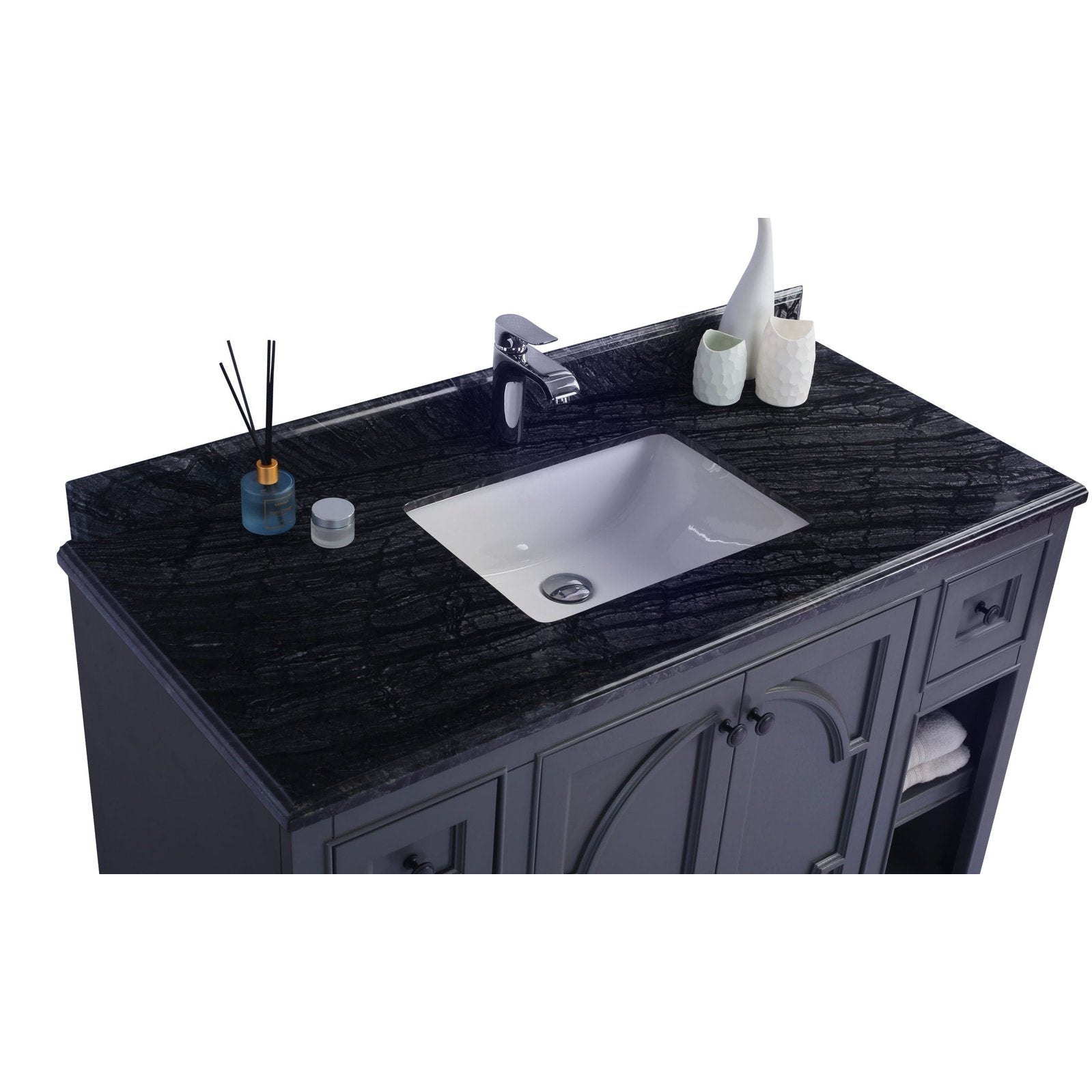 Laviva Odyssey 48" Maple Grey Bathroom Vanity with Black Wood Marble Countertop 313613-48G-BW