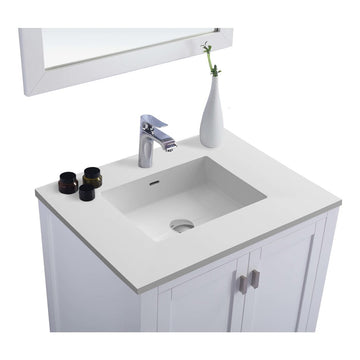 Laviva Wilson 30" White Bathroom Vanity with Matte White VIVA Stone Solid Surface Countertop 313ANG-30W-MW