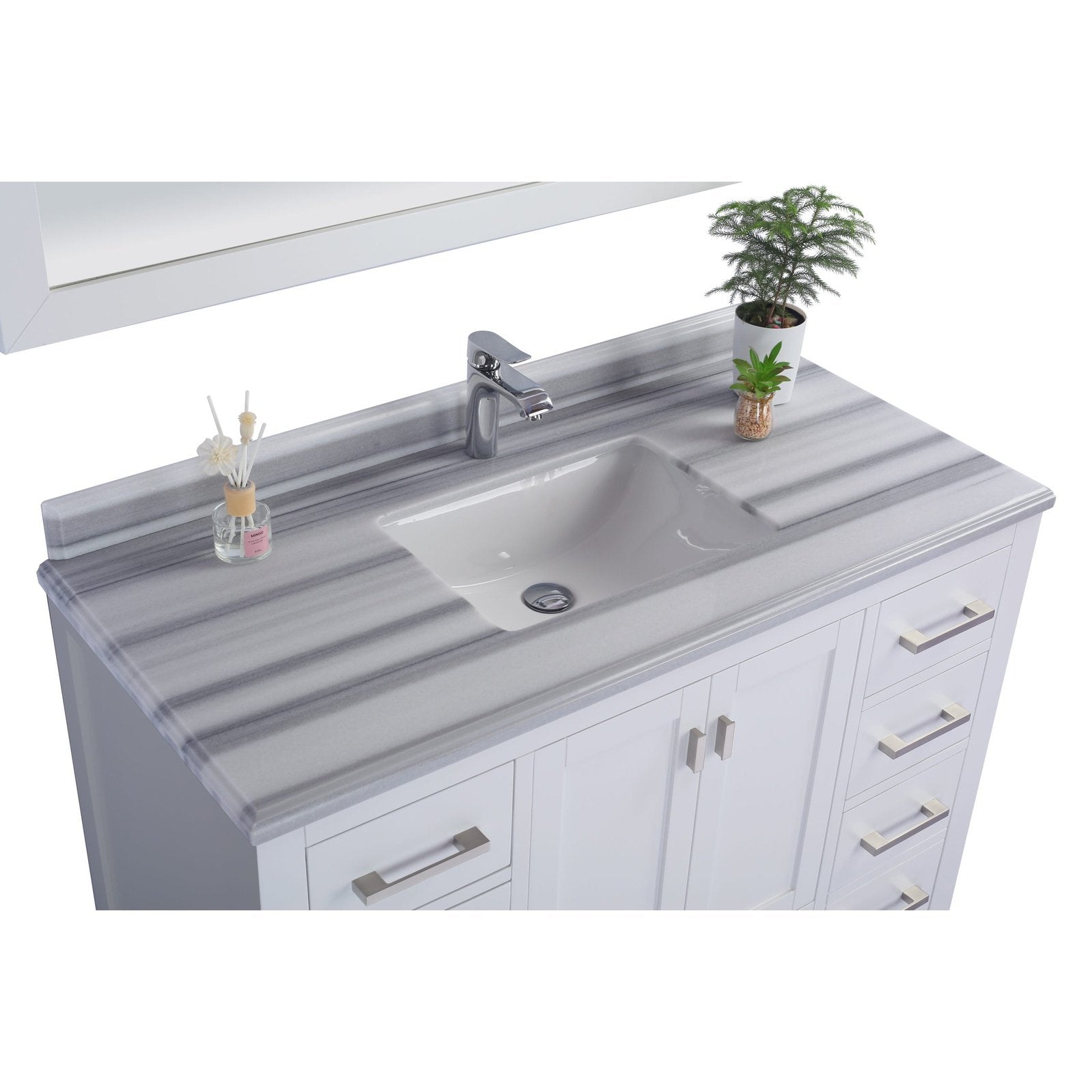 Laviva Wilson 48" White Bathroom Vanity with White Stripes Marble Countertop 313ANG-48W-WS