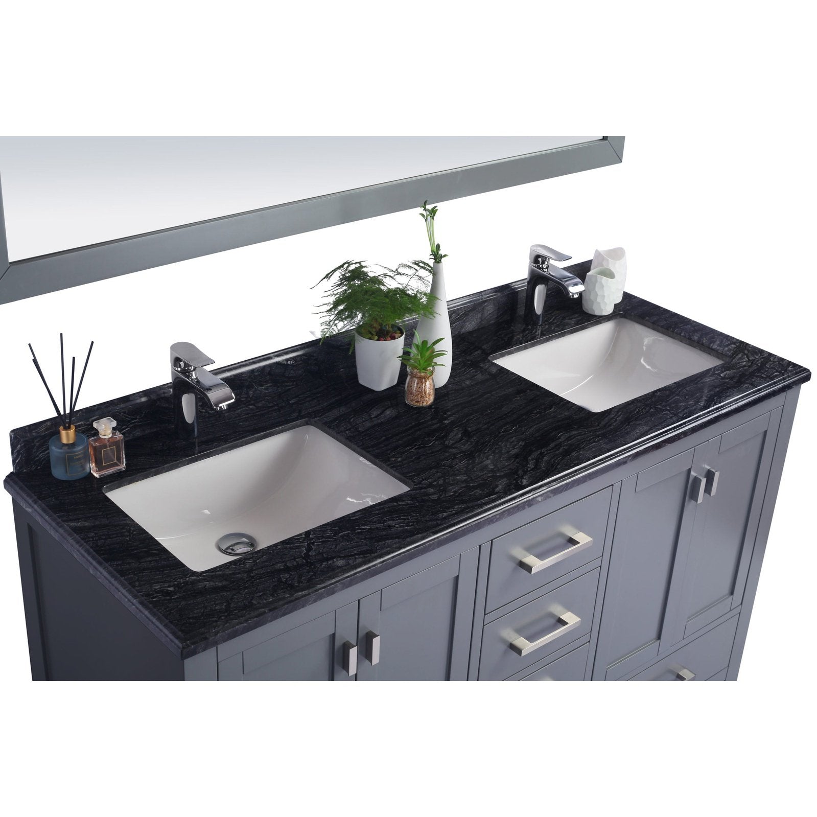 Laviva Wilson 60" Grey Double Sink Bathroom Vanity with Black Wood Marble Countertop 313ANG-60G-BW