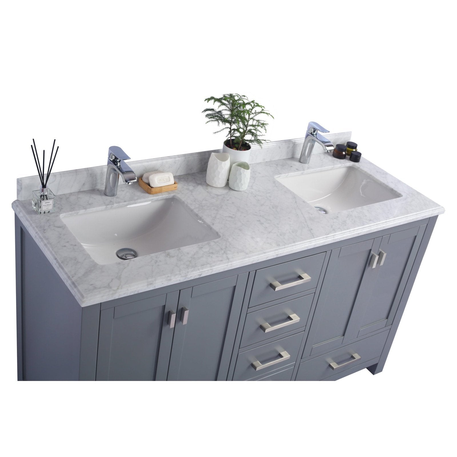 Laviva Wilson 60" Grey Double Sink Bathroom Vanity with White Carrara Marble Countertop 313ANG-60G-WC