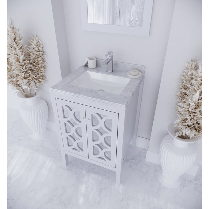 Laviva Mediterraneo 24" White Bathroom Vanity with White Carrara Marble Countertop 313MKSH-24W-WC