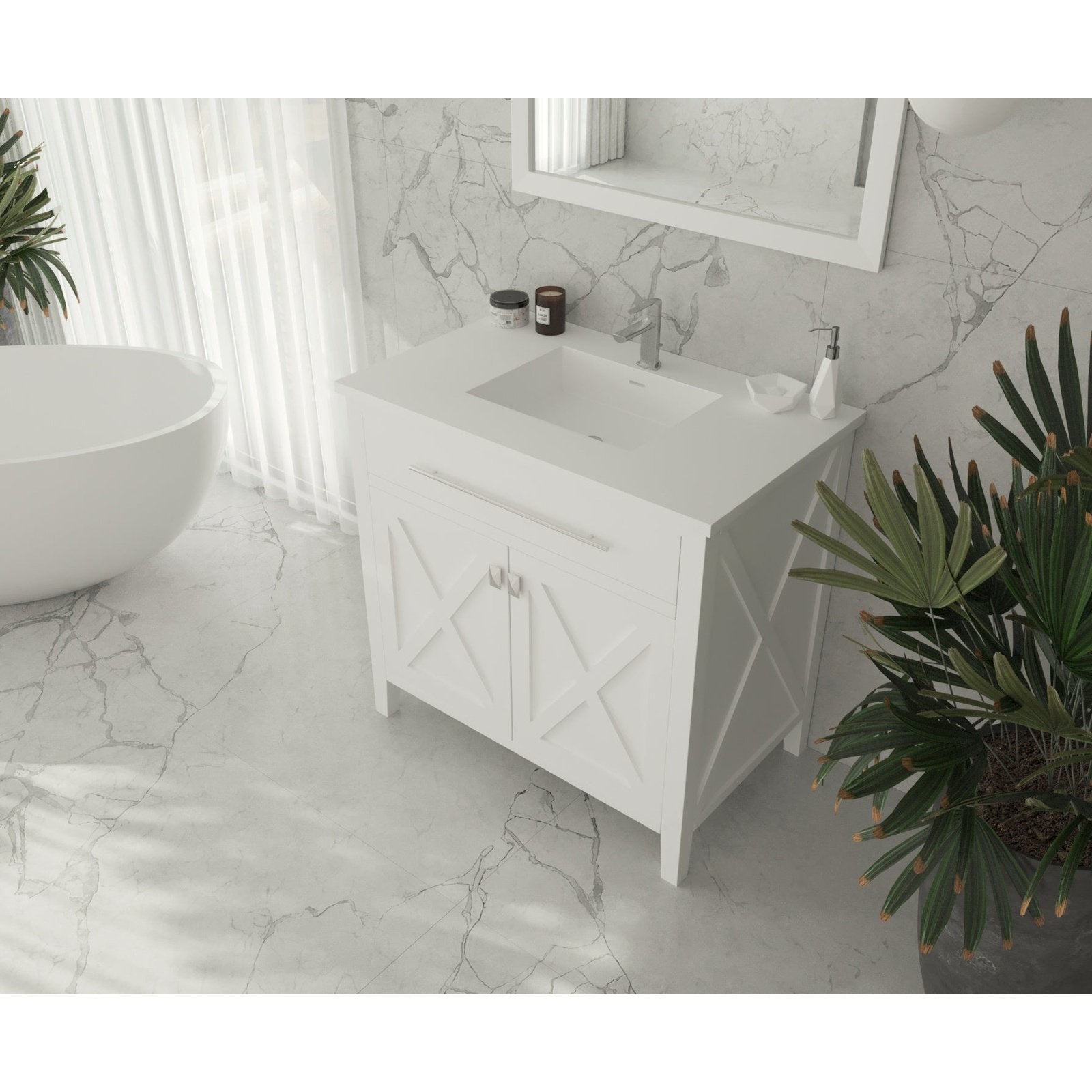 Laviva Forever VIVA Stone 36" Matte White Solid Surface Countertop with Integrated Sink 313SQ1HSS-36-MW