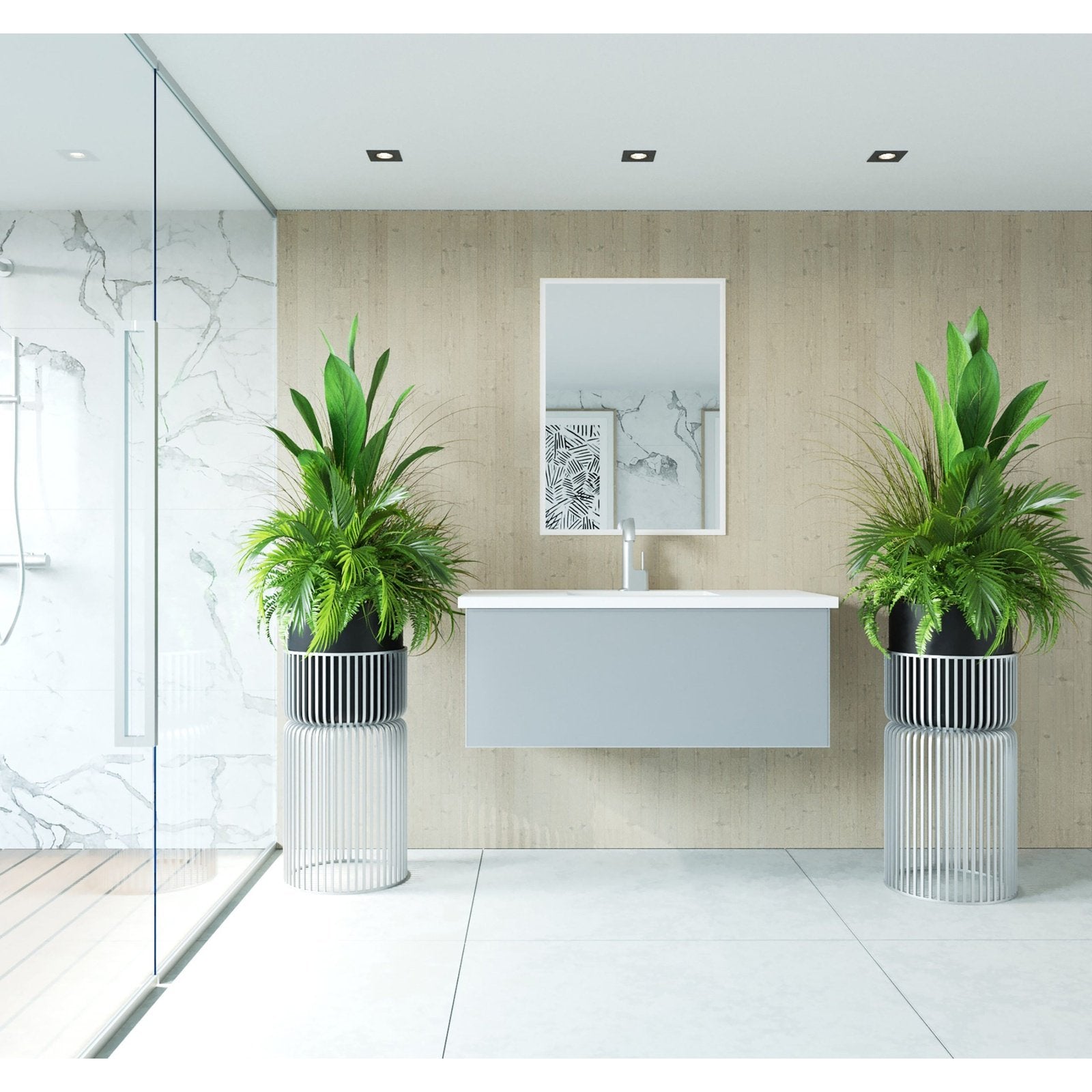 Laviva Vitri 42" Fossil Grey Bathroom Vanity with VIVA Stone Matte White Solid Surface Countertop 313VTR-42FG-MW