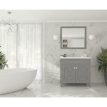 Laviva Wimbledon 36" Grey Bathroom Vanity with Matte White VIVA Stone Solid Surface Countertop 313YG319-36G-MW