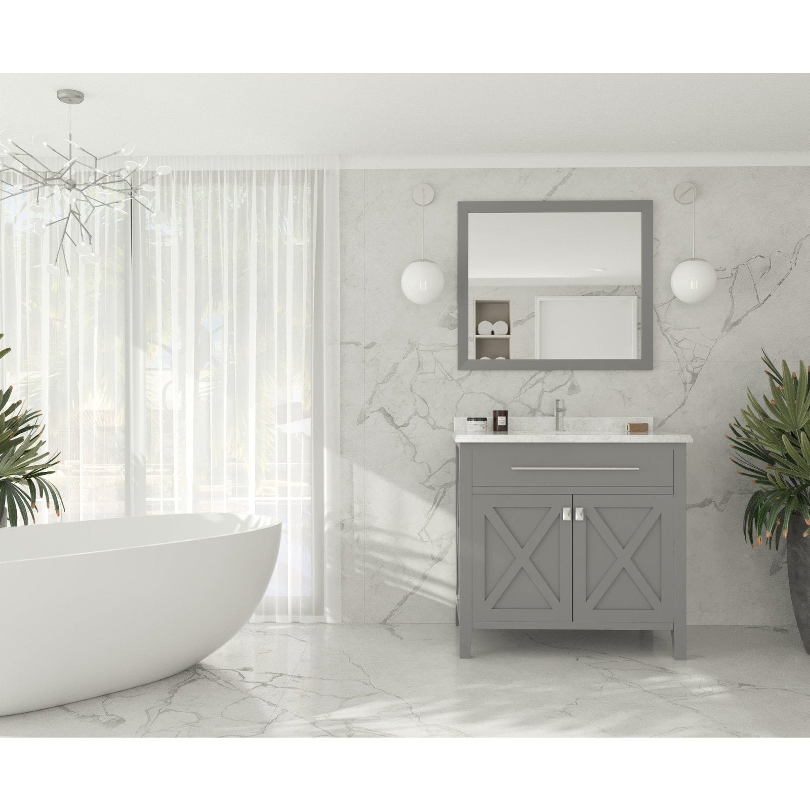 Laviva Wimbledon 36" Grey Bathroom Vanity with White Carrara Marble Countertop 313YG319-36G-WC