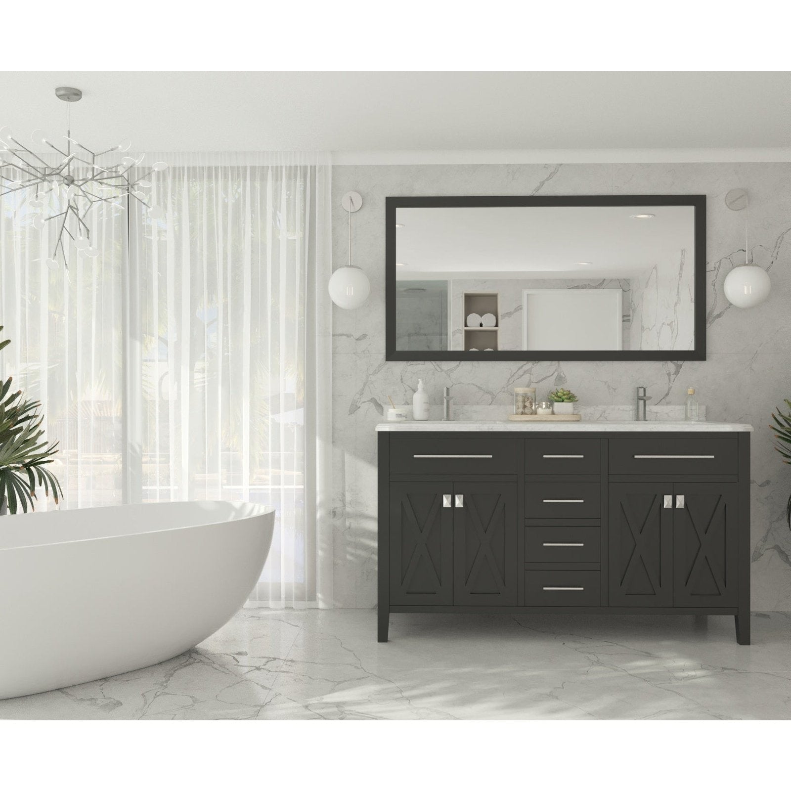 Laviva Wimbledon 60" Espresso Double Sink Bathroom Vanity with White Carrara Marble Countertop 313YG319-60E-WC