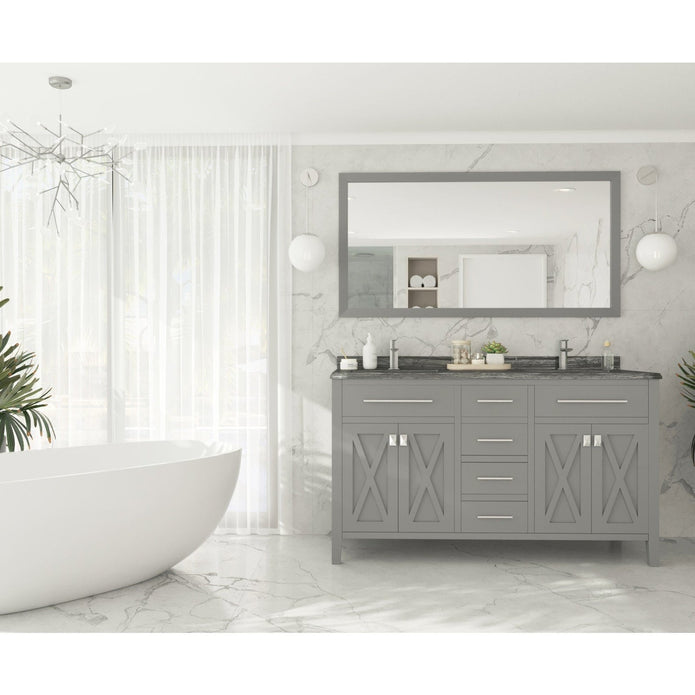 Laviva Wimbledon 60" Grey Double Sink Bathroom Vanity with Black Wood Marble Countertop 313YG319-60G-BW