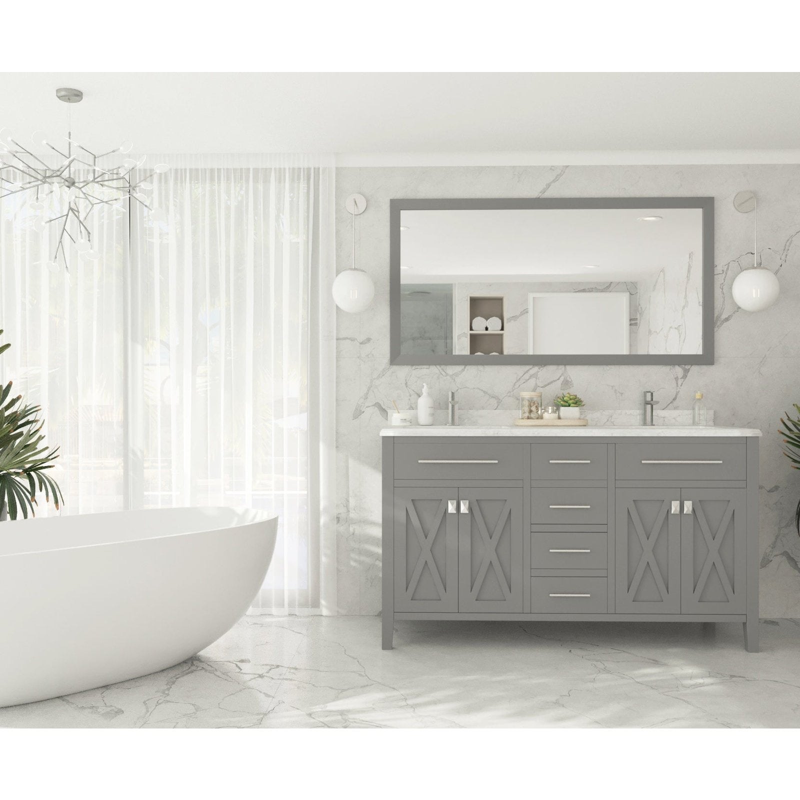 Laviva Wimbledon 60" Grey Double Sink Bathroom Vanity with White Carrara Marble Countertop 313YG319-60G-WC