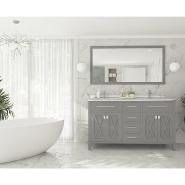 Laviva Wimbledon 60" Grey Double Sink Bathroom Vanity with White Stripes Marble Countertop 313YG319-60G-WS