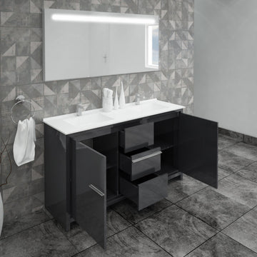 Casa Mare Alessio 60″ Glossy Gray Acrylic Bathroom Vanity (Alessio152GG-60-MSC-S)
