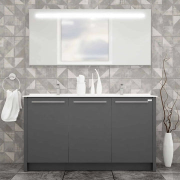 Casa Mare Benna 63″ Glossy Grey Acrylic Bathroom Vanity (Benna160GG-63-MSC-S)
