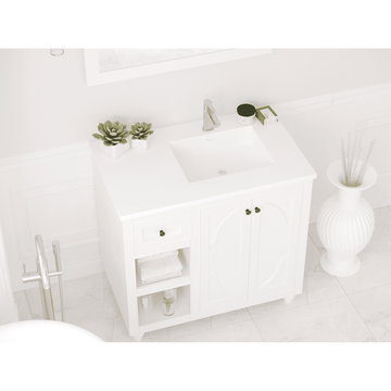 Laviva Forever VIVA Stone 36" Matte White Solid Surface Countertop with Right Offset Integrated Sink 313SQ1HSS-36R-MW