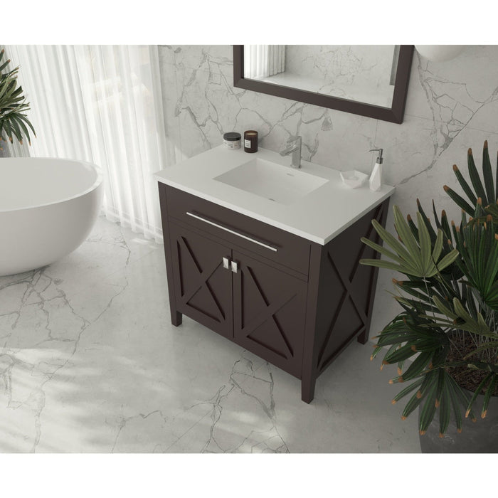 Laviva Wimbledon 36" Brown Bathroom Vanity with Matte White VIVA Stone Solid Surface Countertop 313YG319-36B-MW