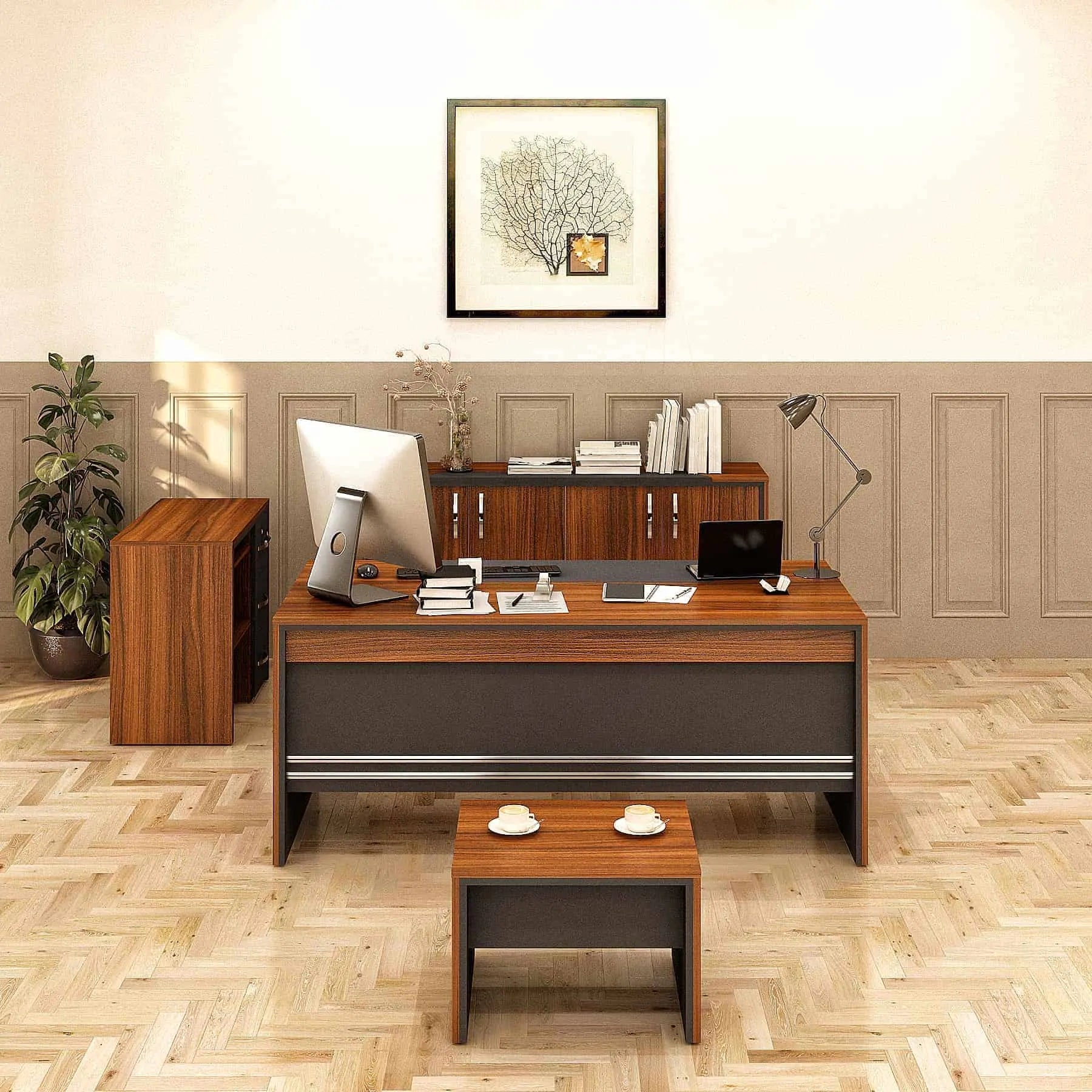 Casa Mare ARYA 71″ Modern Home & Office Furniture Desk Rustic Brown & Black (ARYA-71MOG-S)