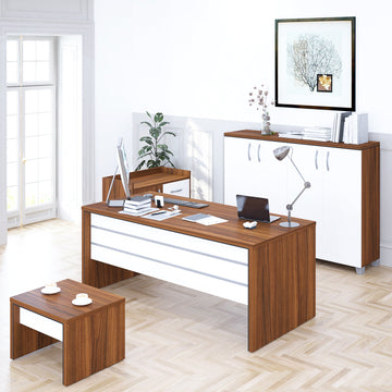 Casa Mare LEXUS 71″ Modern Home & Office Furniture Desk Brown & White (LEXUS-71PW-S)