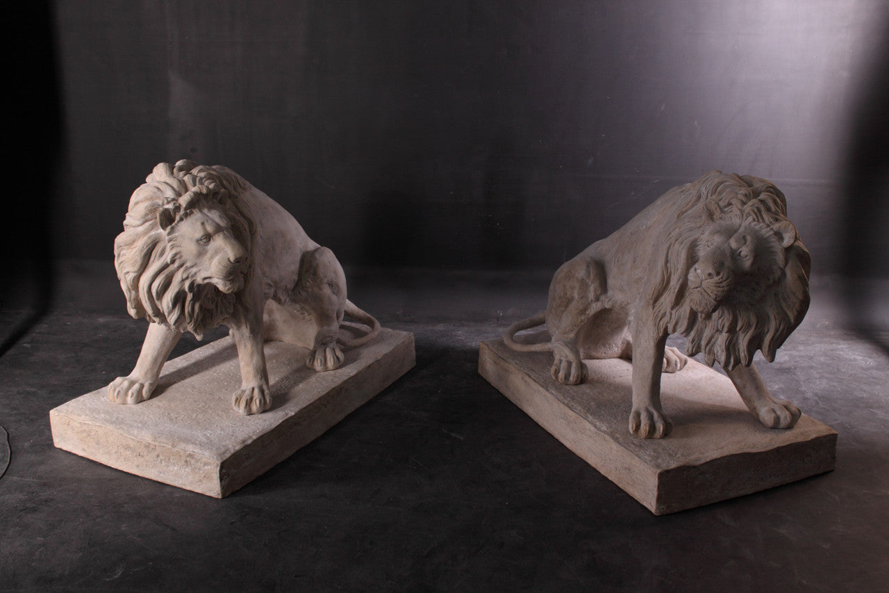 AFD Home The Pair of 39 inch Symmetrical Entry Lions in Rough Stone 11028279