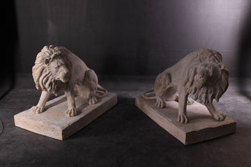 AFD Home The Pair of 39 inch Symmetrical Entry Lions in Rough Stone 11028279