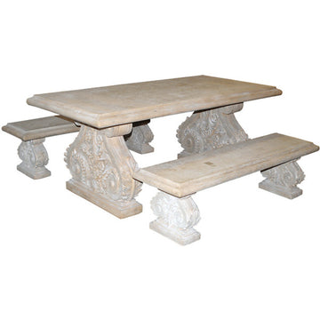 AFD Home Classic Acanthus Garden Table and Bench set of 3 (KIT) 11044244