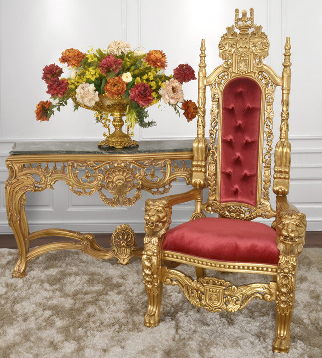 AFD Home King Chair in Gold Leaf and Burgandy Velvet 11203284