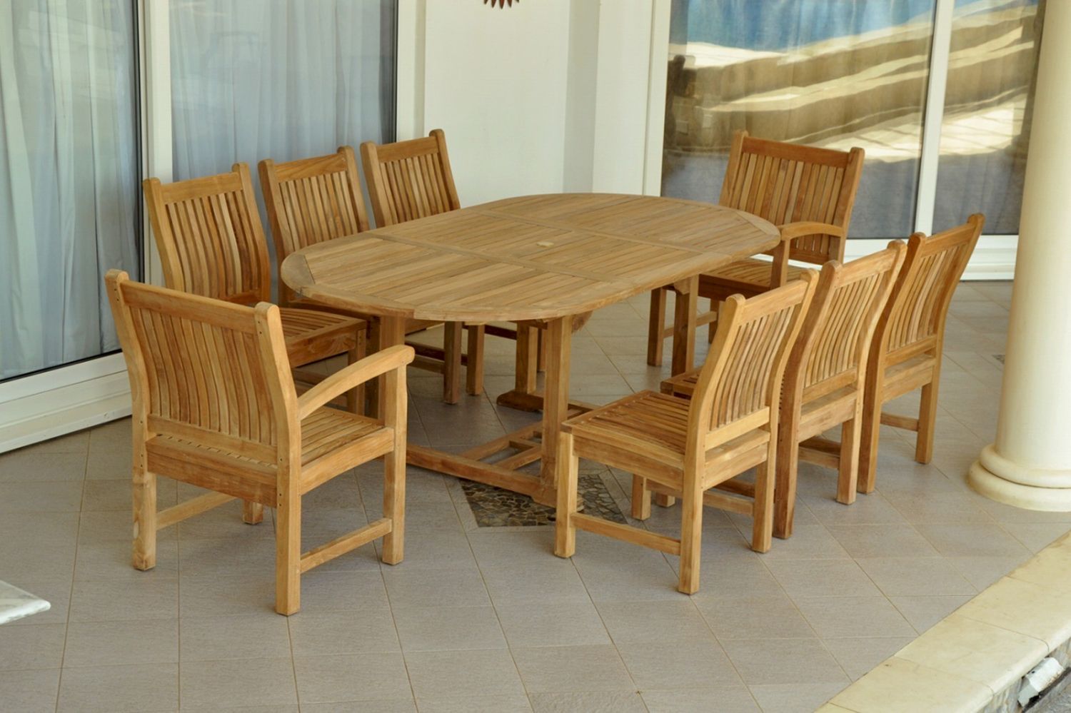 Anderson Teak Bahama Sahara Side Chair 7-Pieces 87" Oval Dining Set (Set-87)