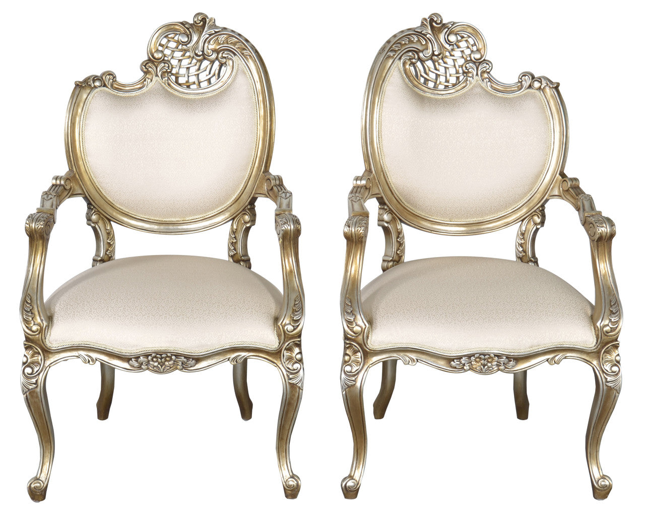 AFD Home Platine Pair of French Rococo Mahogany Fire Side Chairs 12005377