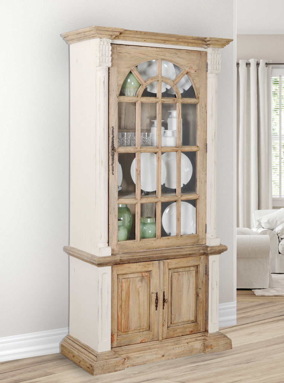 AFD Home Farmhouse Tall Cabinet Hutch in White Chalk and Natural 12008001