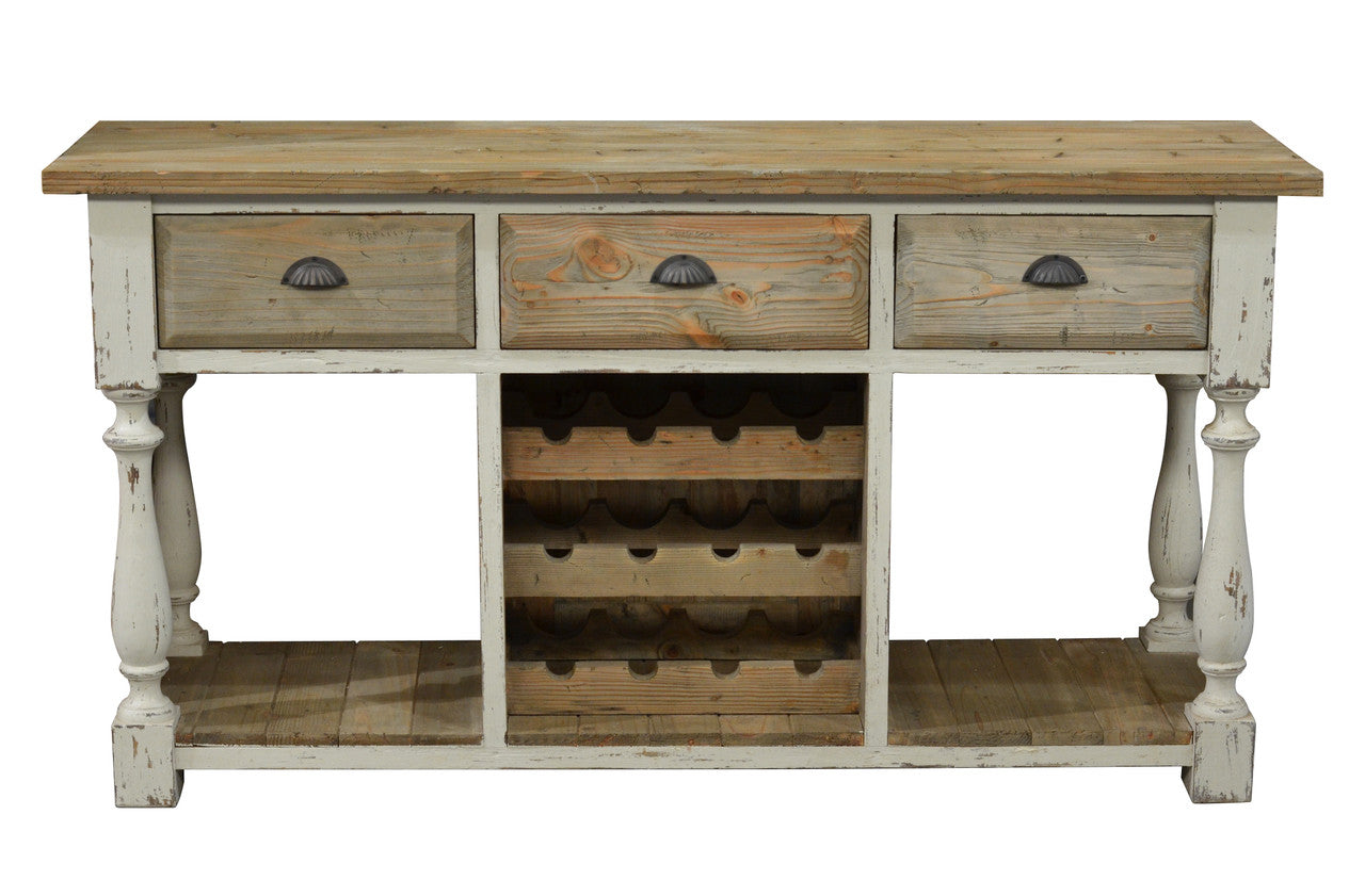 AFD Home Farmhouse Console with Wine Rack White Chalk and Natural 12008003