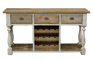 AFD Home Farmhouse Console with Wine Rack White Chalk and Natural 12008003