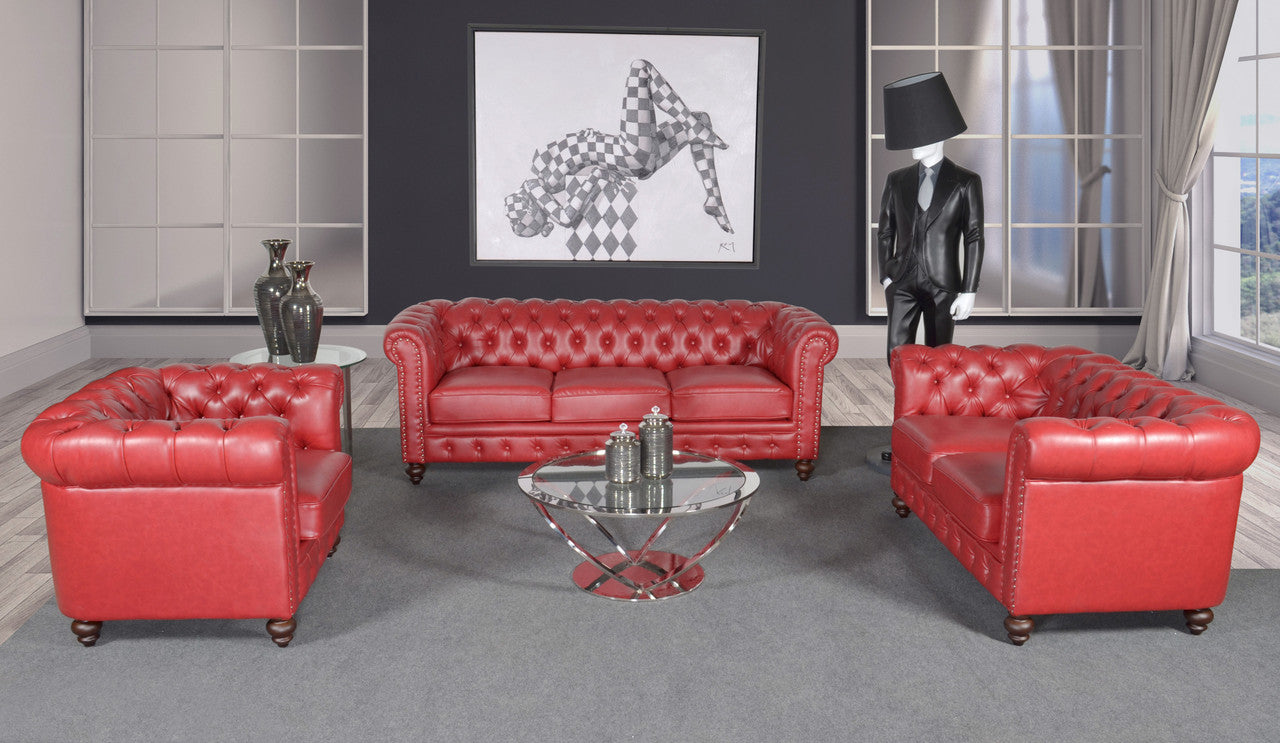 AFD Home Classic Chesterfield Red Sofa Set of 3 12014090