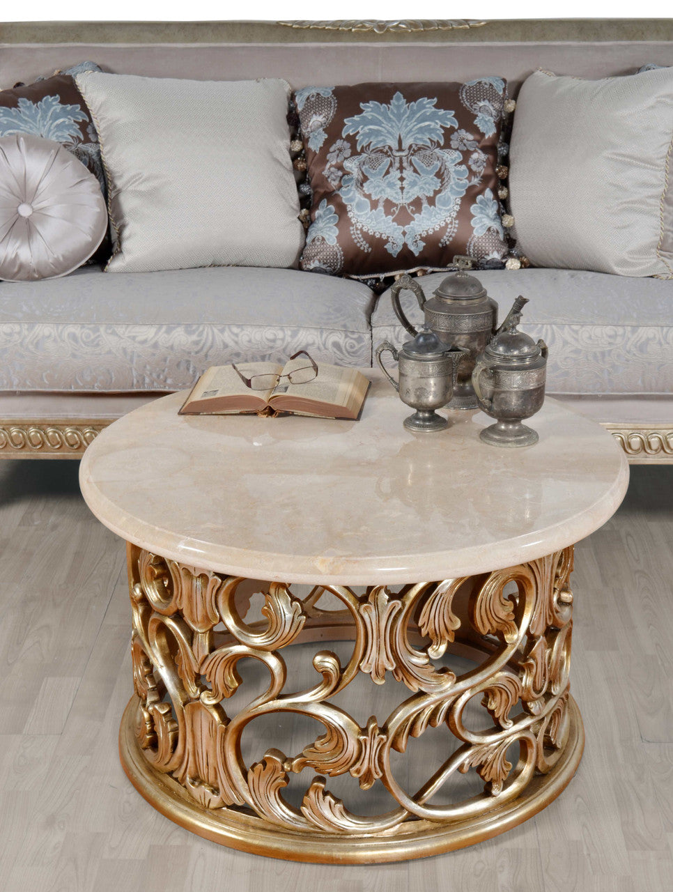 AFD Home Platine Hand Carved Coffee Table w Creama Marfil Marble 12016157