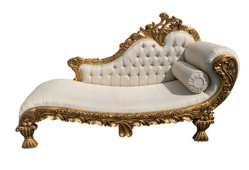 AFD Home Gold Hand Carved Chaise with Cream Fabric 12016296