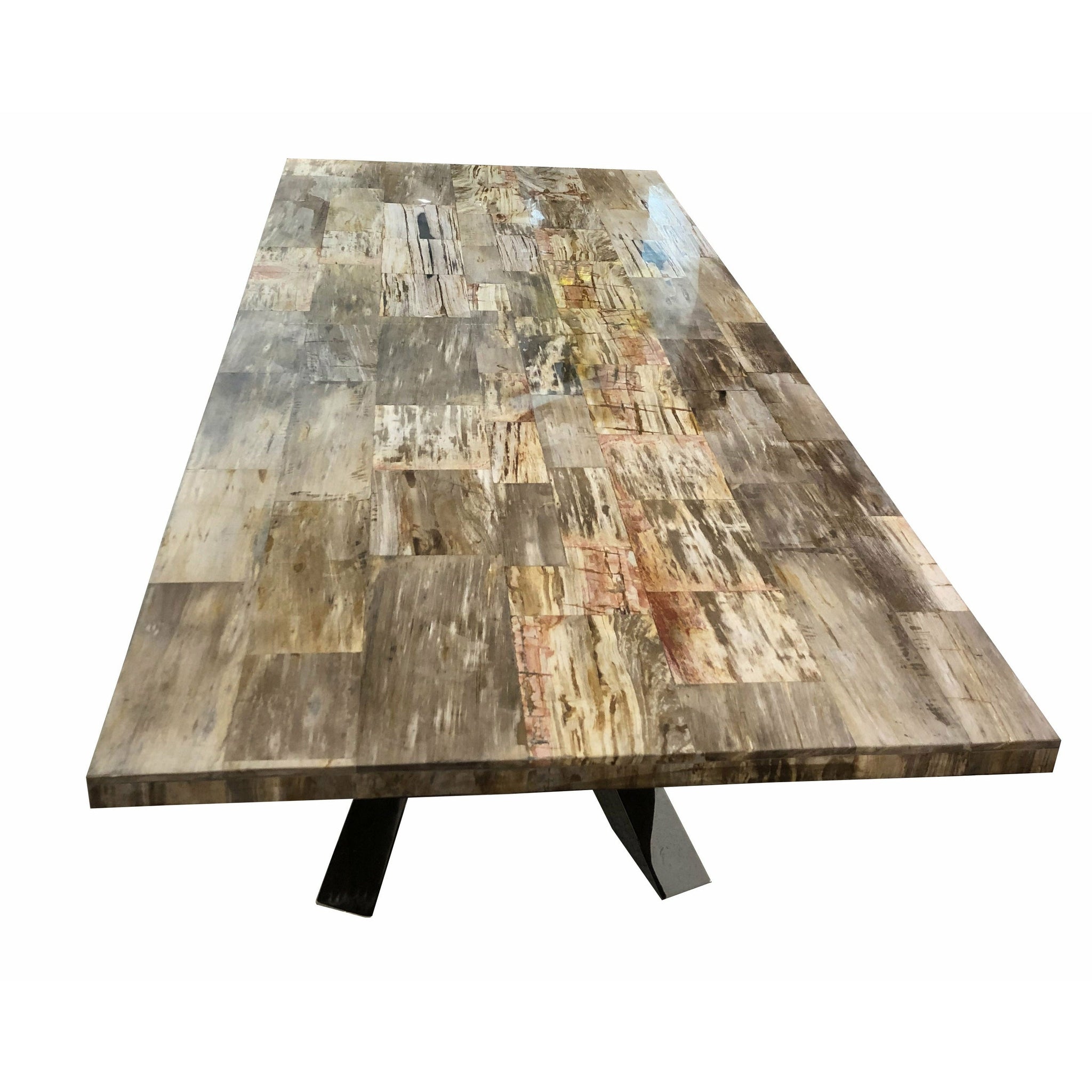 AFD Home 60 Inch Round Petrified Light Wood Table With Stainless Base 12018126