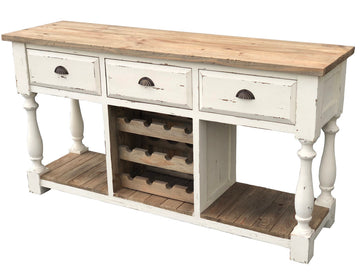 AFD Home Farmhouse Console Wine Rack White Chalk Finish and Natural Top 12018855
