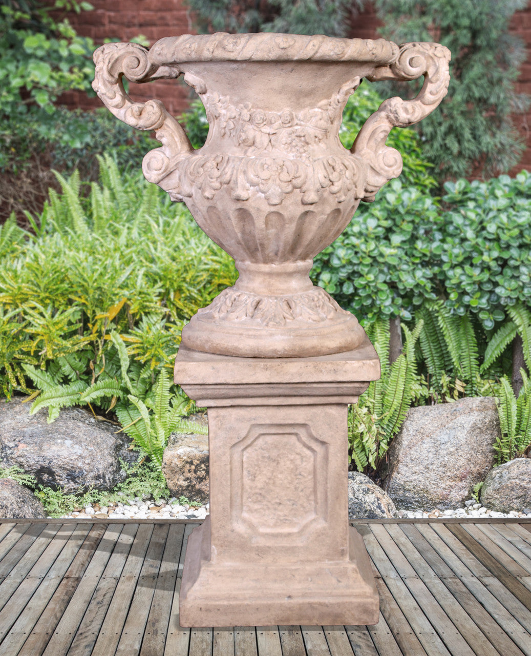 AFD Home Floral Scrolled Urn on Base Stone Cast 12019170