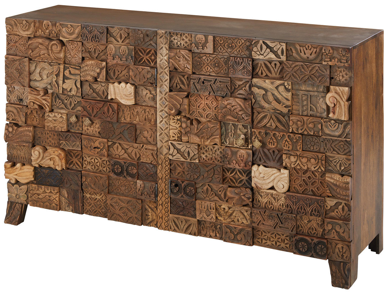 AFD Home Timelessly Accented Authentic Print Block Credenza Cabinet 70 Inch 12019924