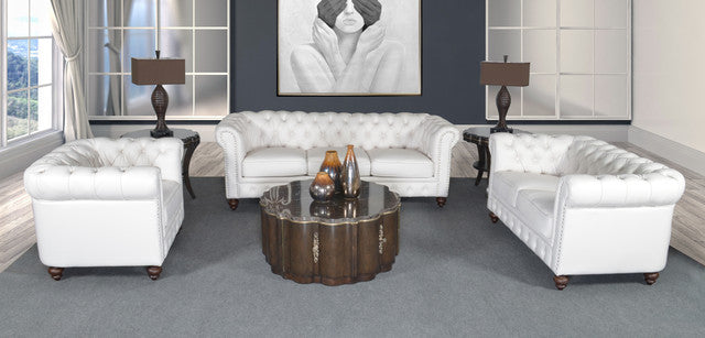 AFD Home Classic Chesterfield White Sofa Set of 3 12020365
