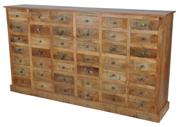 AFD Home Mountain Studio Rustic 42 Drawer Storage Bin Cabinet 80 Inches Solid Hand Made Reclaimed Wood 12021063