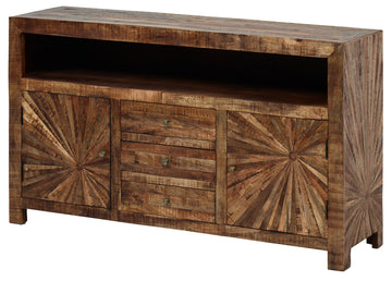 AFD Home Mango Wood Solid Parquet Media Sideboard 65 Inches 12021696