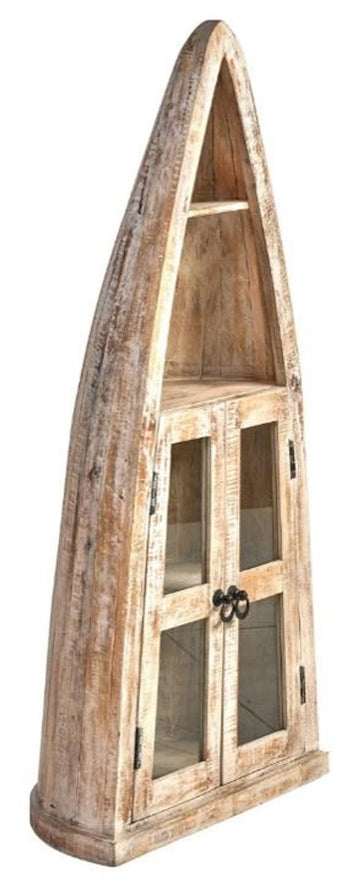 AFD Home Authentic Repurposed Canoe Cabinet 61 Inch Tall 2 Door, Solid Wood, Coastal Wash Finish 12022052